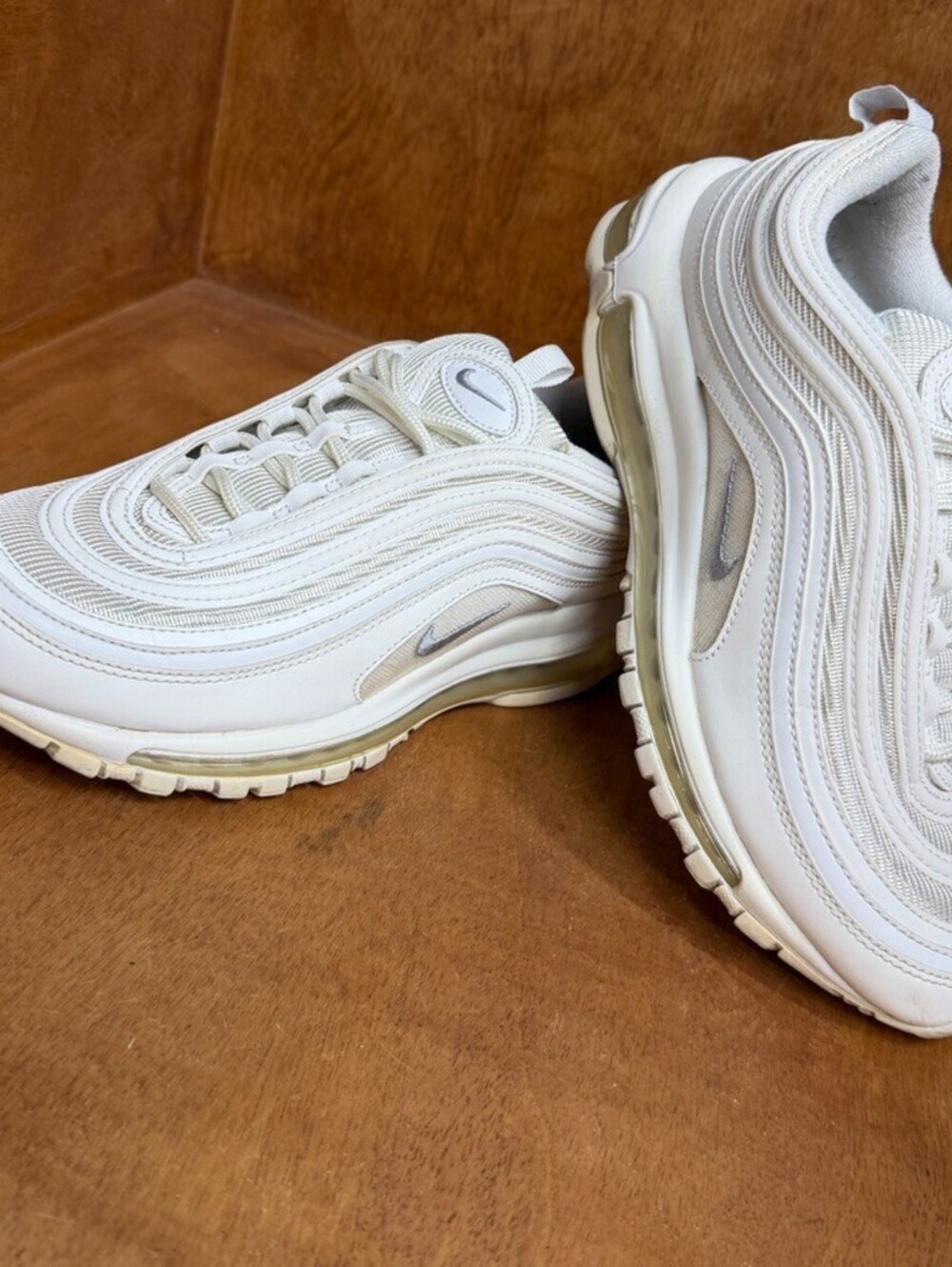 Nike Air Max 97 Shoes Mens Size 8 Triple White Wolf Gray Sneakers 921826-101